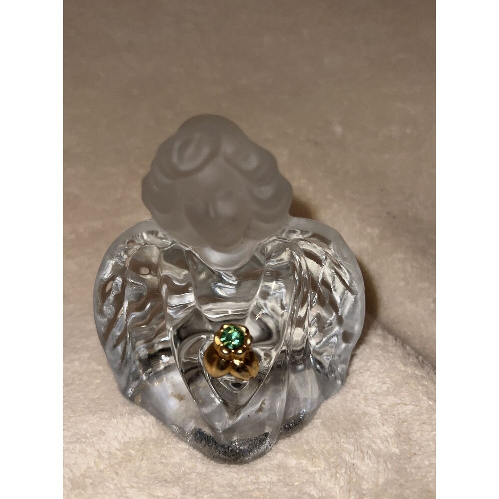 VTG Fenton Crystal Satin Angel 3 1/2" gold Trim green Peridot August Birth Stone